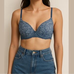 Lucky Brand Blue Paisley Printed Lace Lift Lift Demi Bra Size 36C